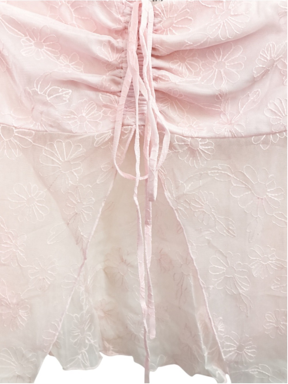Love on a Hanger Pink Floral Mesh Ruched Drawstring Tie Front Top Blouse Size XL - Picture 5 of 11